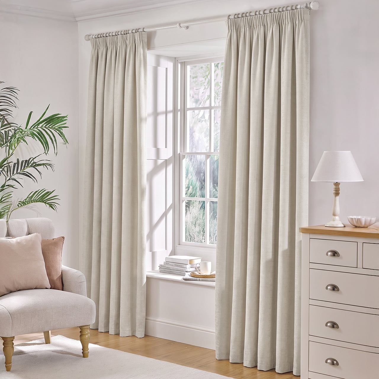 Cream Chenille Pencil Pleat Blackout Curtains