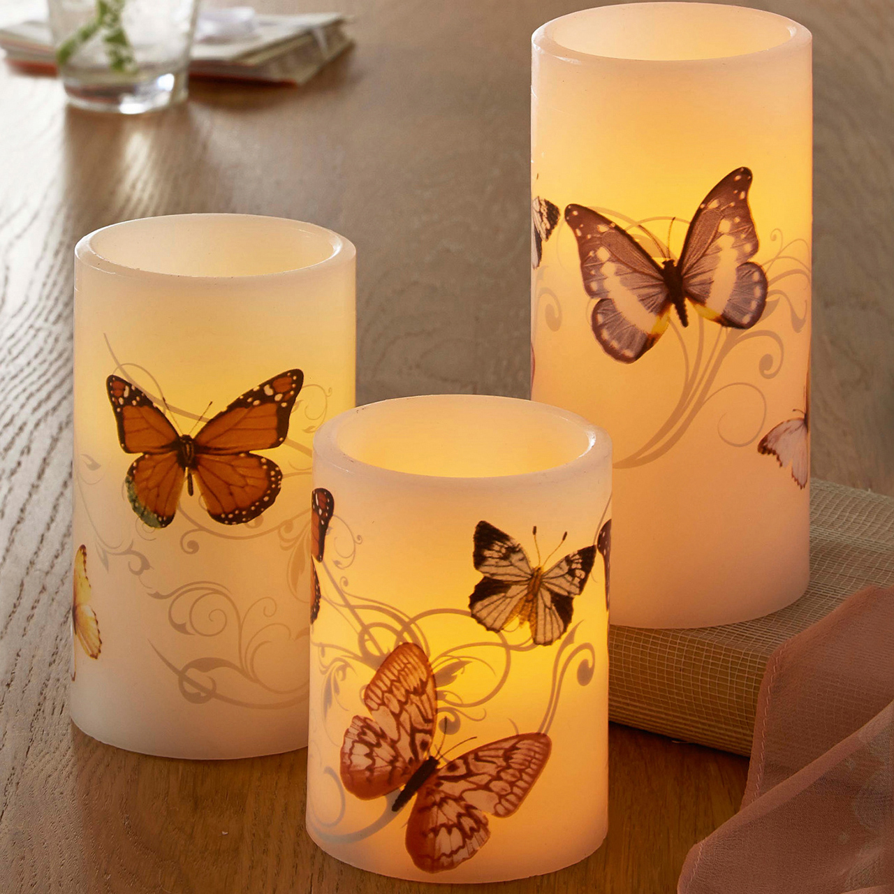 Set of 3 Butterfly LED Wax Candles