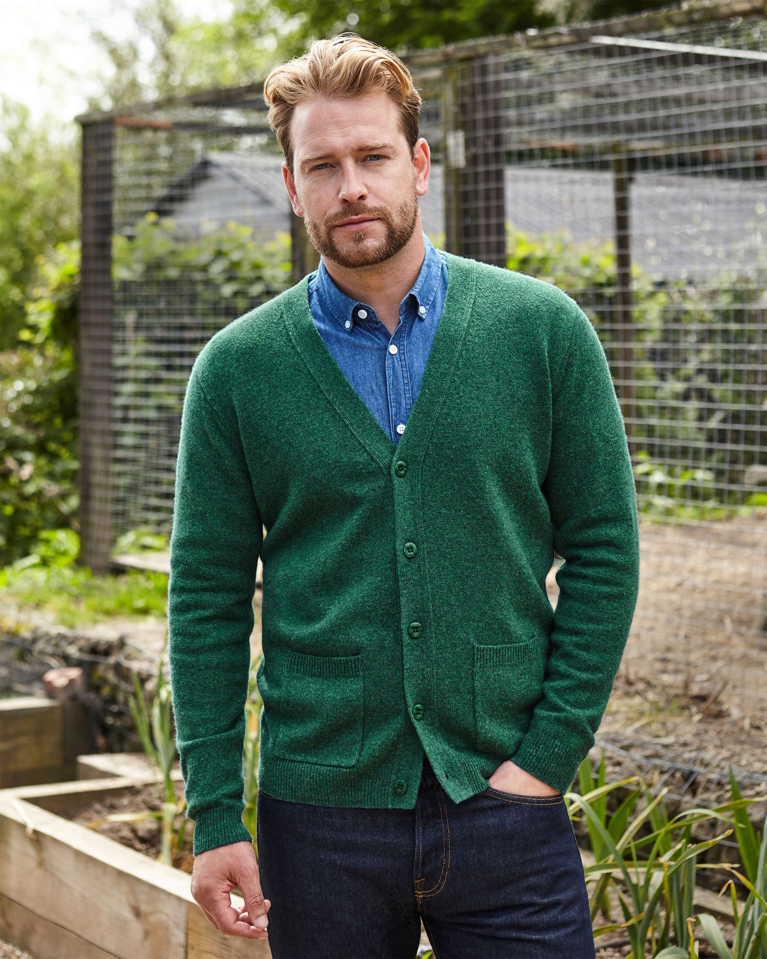 Forest Green, Mens Lambswool V Neck Sweater