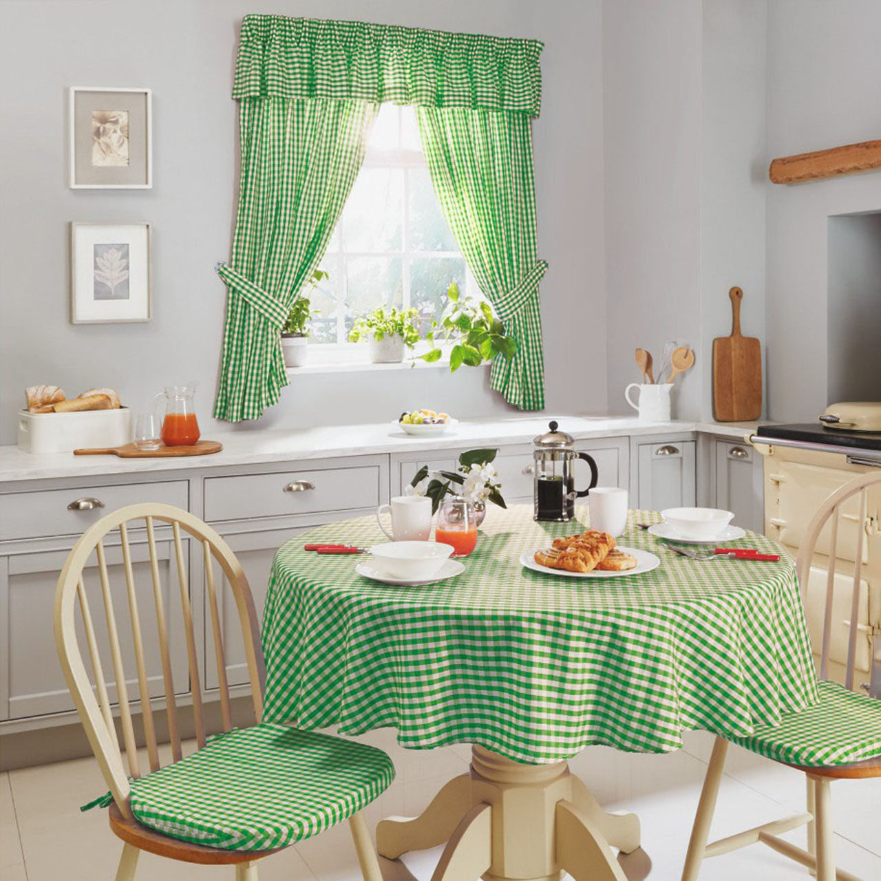 Gingham Kitchen Curtains with Taped Headers