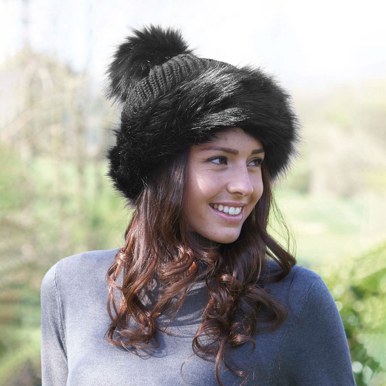 Pom Pom Hat With Faux Fur Trim