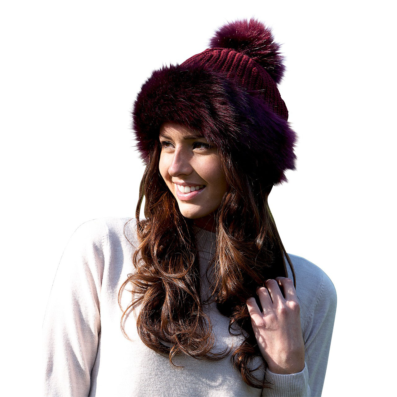 Pom Pom Hat With Faux Fur Trim