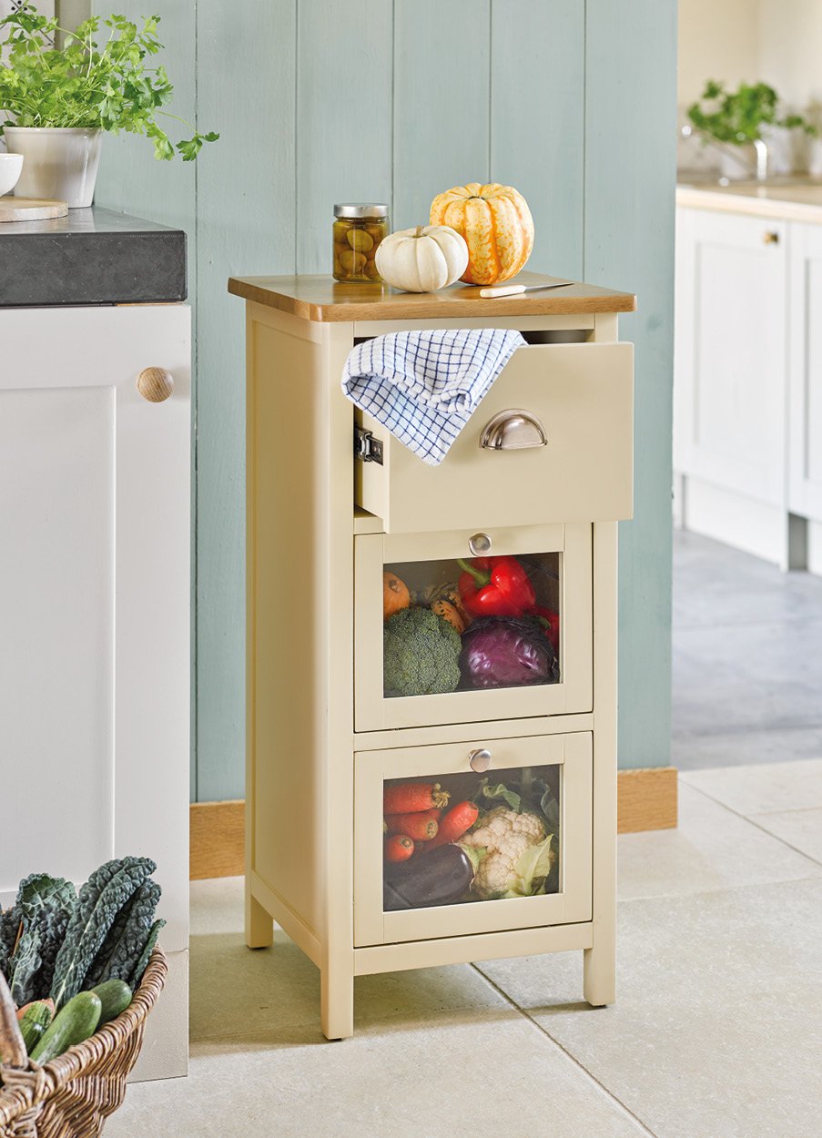Buttermilk wooden kitchen storage unit with 3 draweres