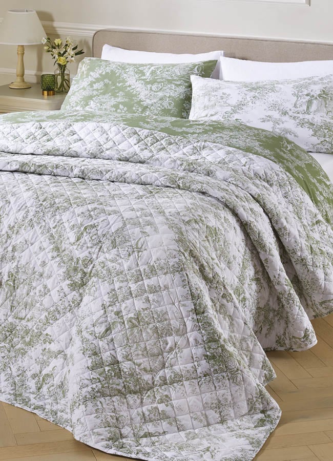 Toile de Jouy Sage Bedspread