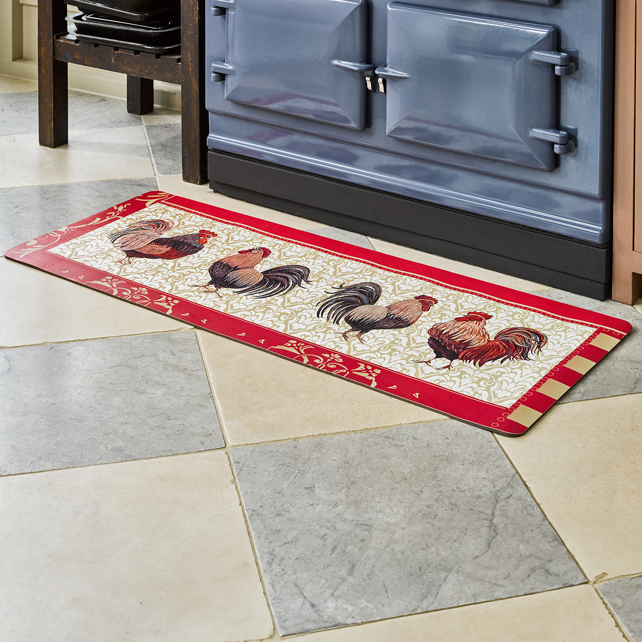 Floor runner featuring two mother hens and their chicks