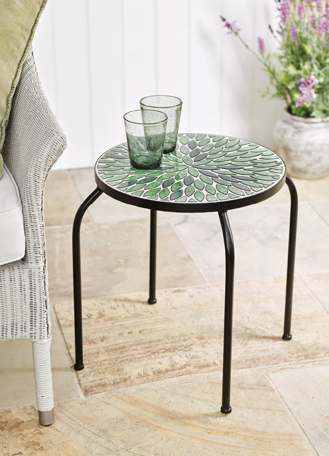 Sage green retro style microwave on worktop