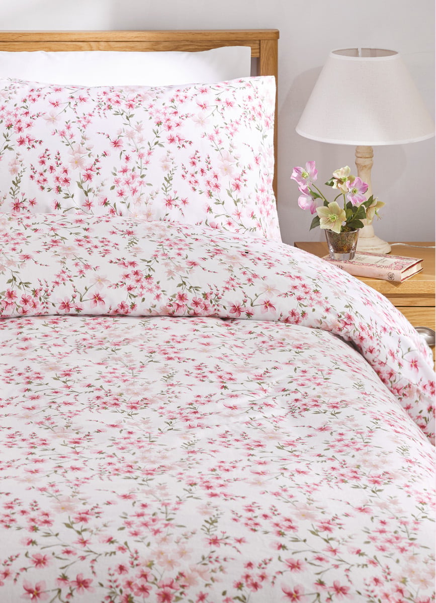 Pink Floral Brushed Cotton Duvet Set