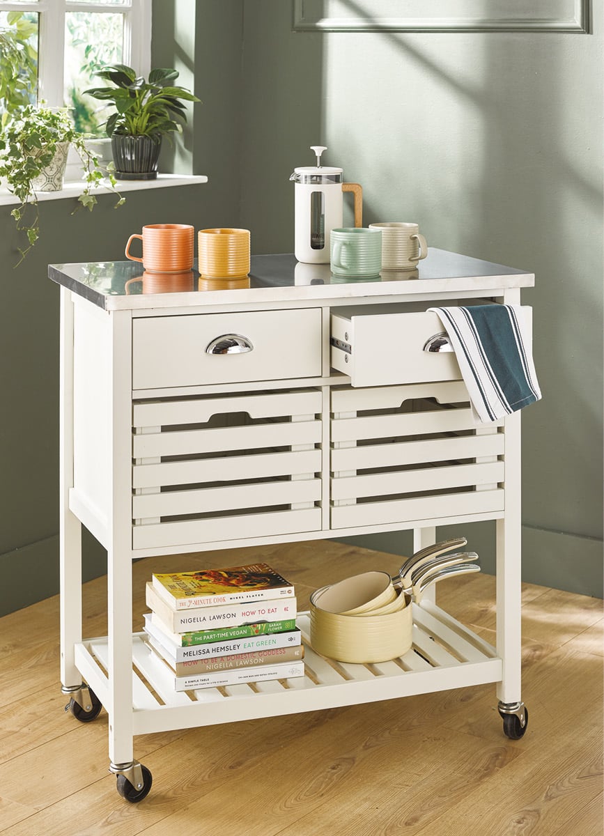 Stainless Steel Top Kitchen Trolley - White