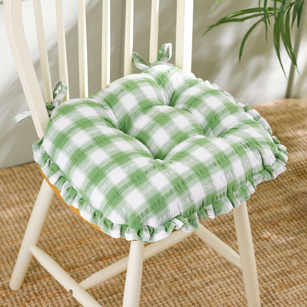 Seersucker Ruffle Edge Seat Pad - Green