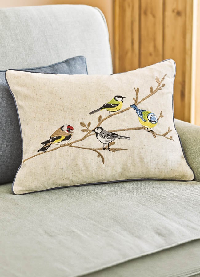 Garden Birds Embroidered Cushion
