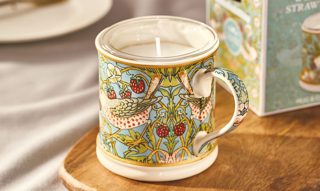 Strawberry Thief William Morris Mug with Candle