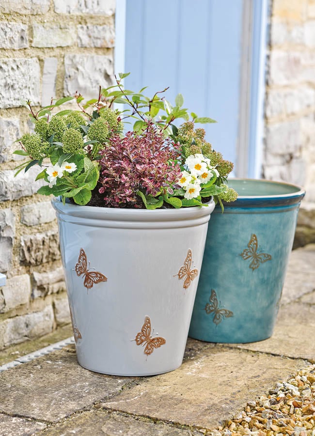 Sea Green and Grey Butterfly Pots
